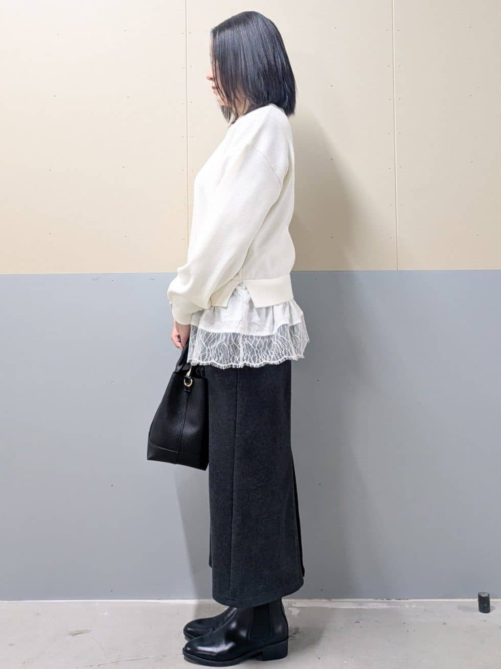 ゆきさんの「OPAQUE.CLIP｜裾レースドッキングニット」を使ったコーディネート