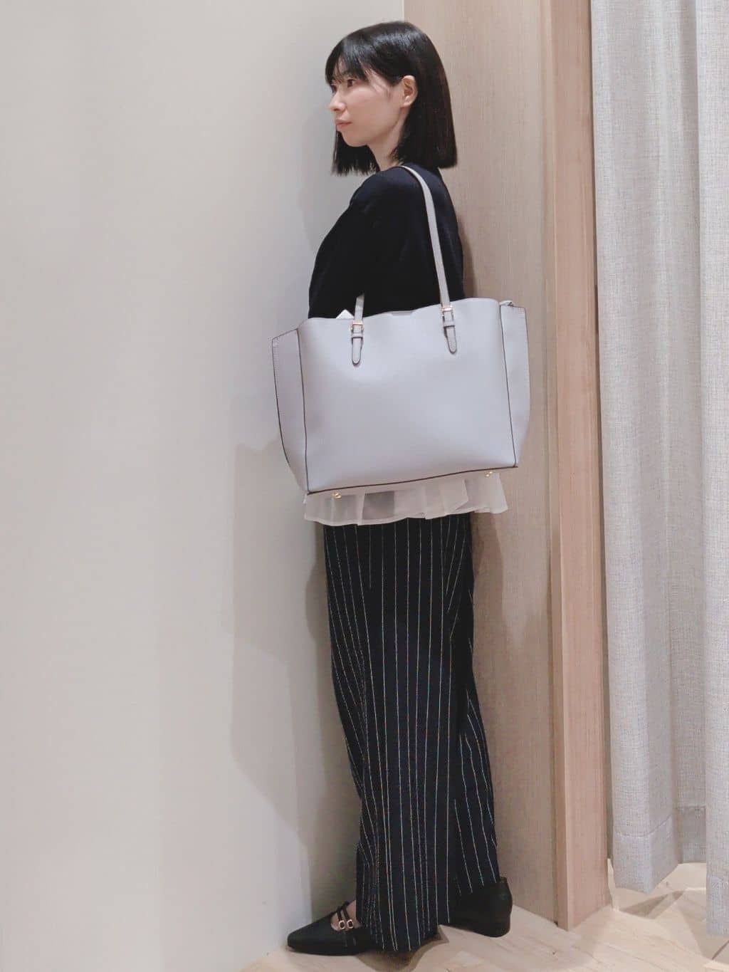 Yuiさんの「grove｜リネンライクストライプワイドパンツ」を使ったコーディネート