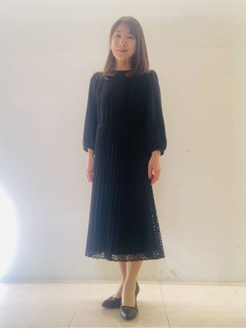kurodaさんの「Reflect｜【SS-4Lサイズ】シフォン&times;幾何柄レースプリーツワンピース」を使ったコーディネート