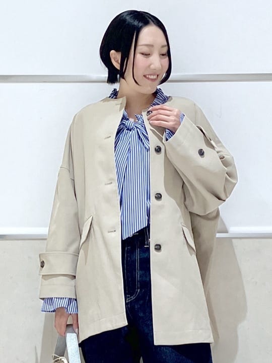 eriko さんの「Dessin｜【花粉ガード/撥水加工/洗える】クルーネックスプリングコート」を使ったコーディネート