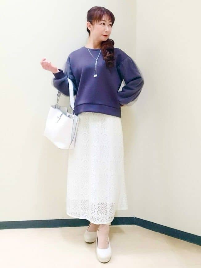 花さんの「Reflect｜チュールレイヤードスリーブプルオーバー」を使ったコーディネート