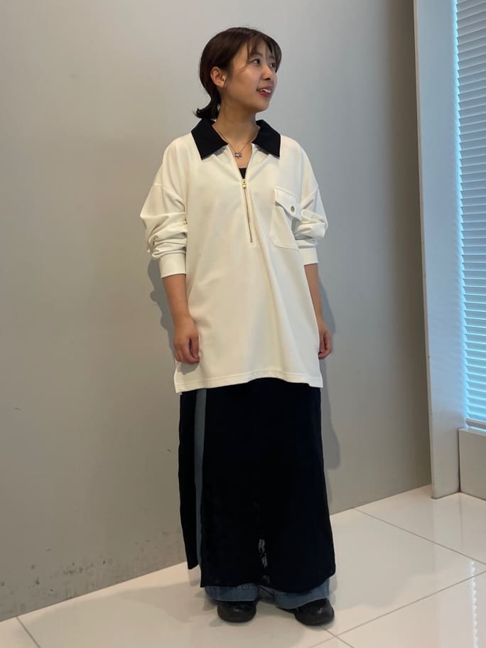 abeさんの「tk.TAKEO KIKUCHI｜ハードポンチクレリックハーフジップカットソー/ポケット/襟配色/バイカラー」を使ったコーディネート