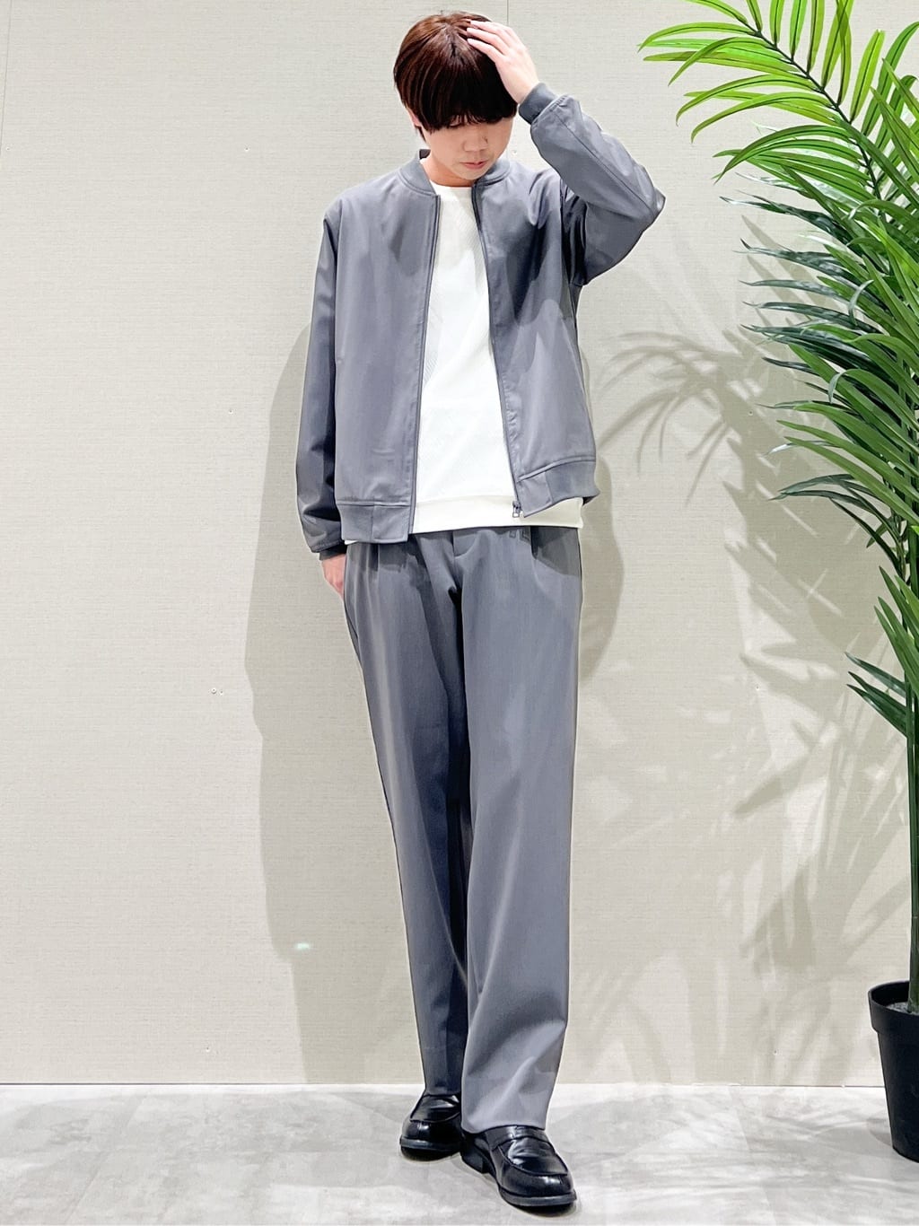 SHI-MAさんの「THE SHOP TK｜FLEX LINE ストレッチリブブルゾン　ストレッチ/防シワ/マシンウォッシャブル/セットアップ可」を使ったコーディネート