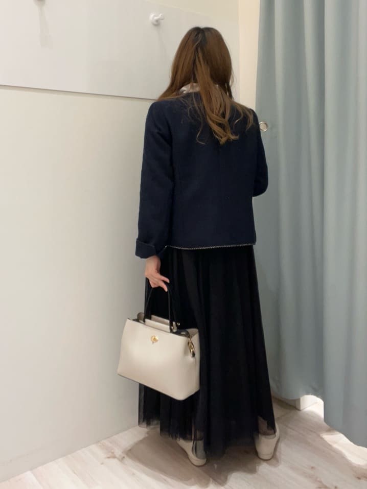 mさんの「SHOO･LA･RUE｜【S-3L】オンとオフで印象が変わる ライトツイードジャケット」を使ったコーディネート