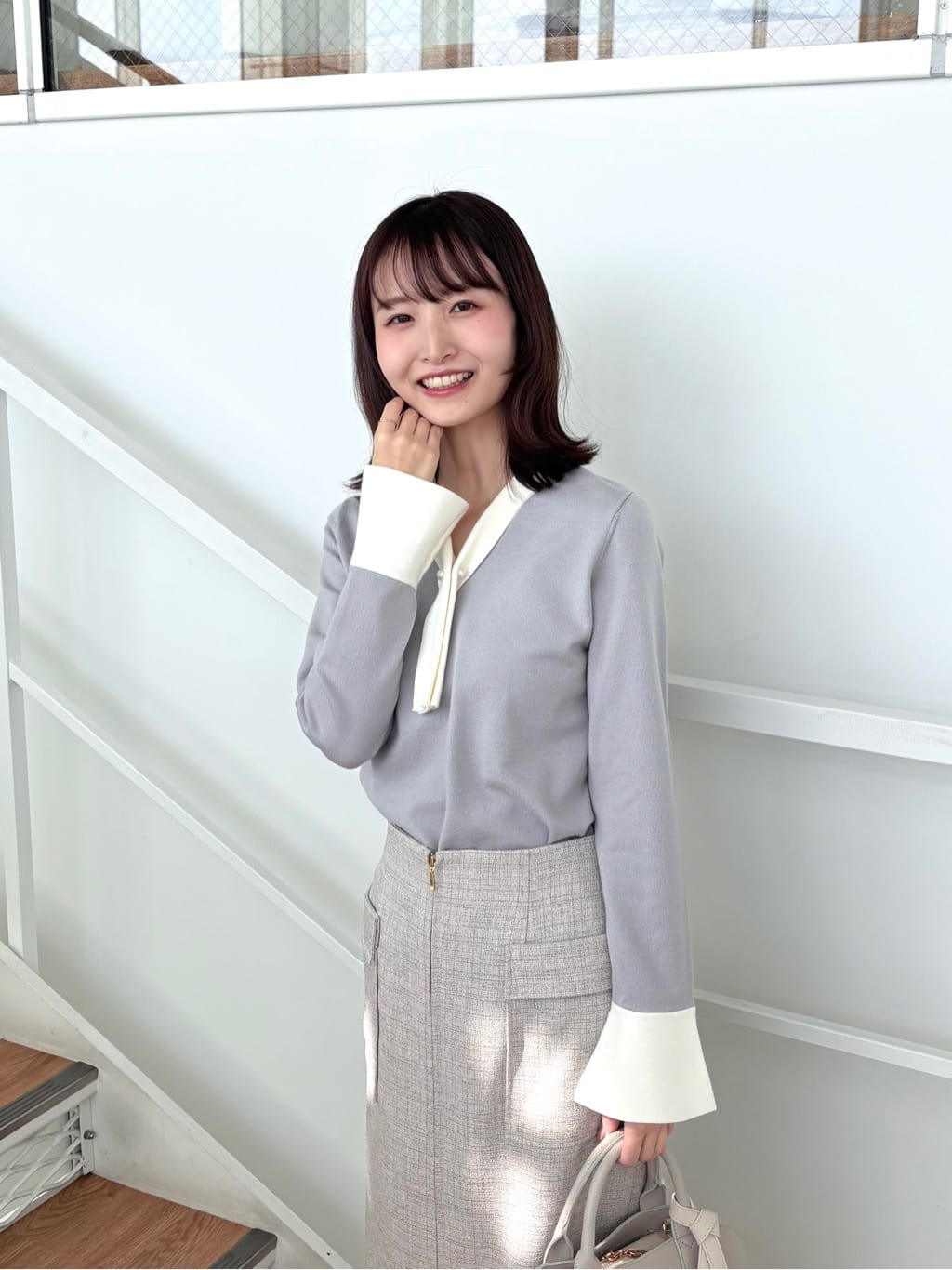 みさかさんの「index｜バイカラーボウタイパール調ニット【洗濯機OK】」を使ったコーディネート