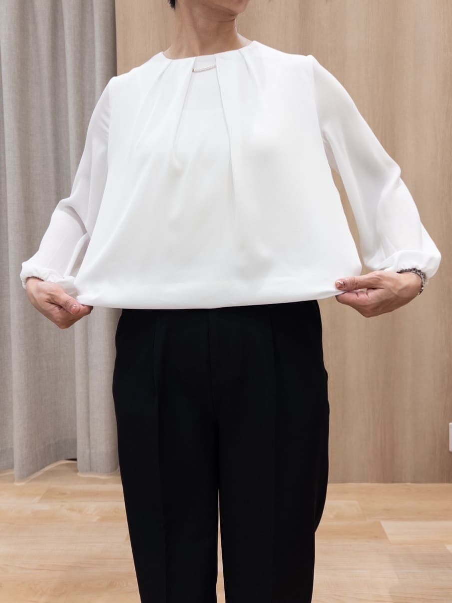 シュウコさんの「grove｜【マシンウォッシュ／防シワ/SS-3L】ストレッチノーカラージャケット」を使ったコーディネート