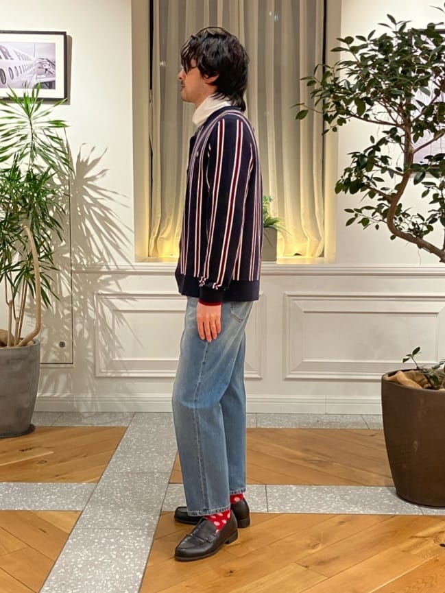 junyaさんの「DRESSTERIOR｜◆【ウォッシャブル】ウールレーヨン ストライプラウンドネックカーディガン」を使ったコーディネート