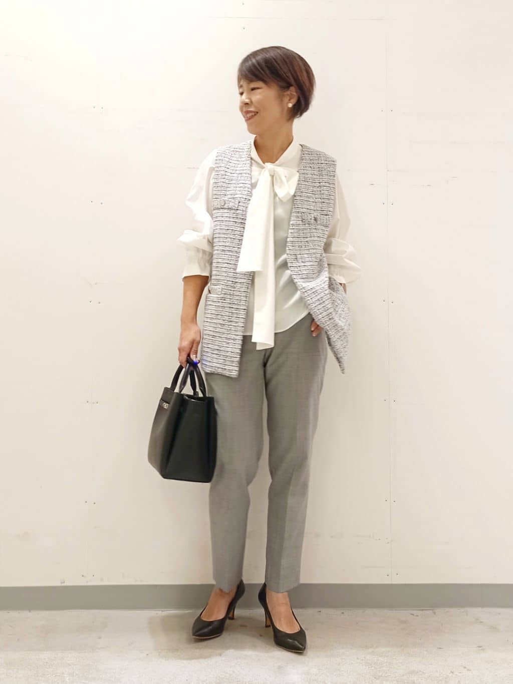 Kさんの「INDIVI｜【褒められパンツ/ウール混】スティックパンツ」を使ったコーディネート