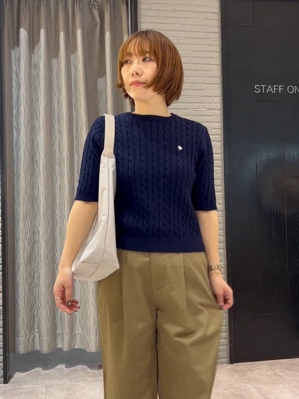 ga_riさんの「THE SHOP TK｜【POLO BCS 別注】5分袖ケーブルニット」を使ったコーディネート