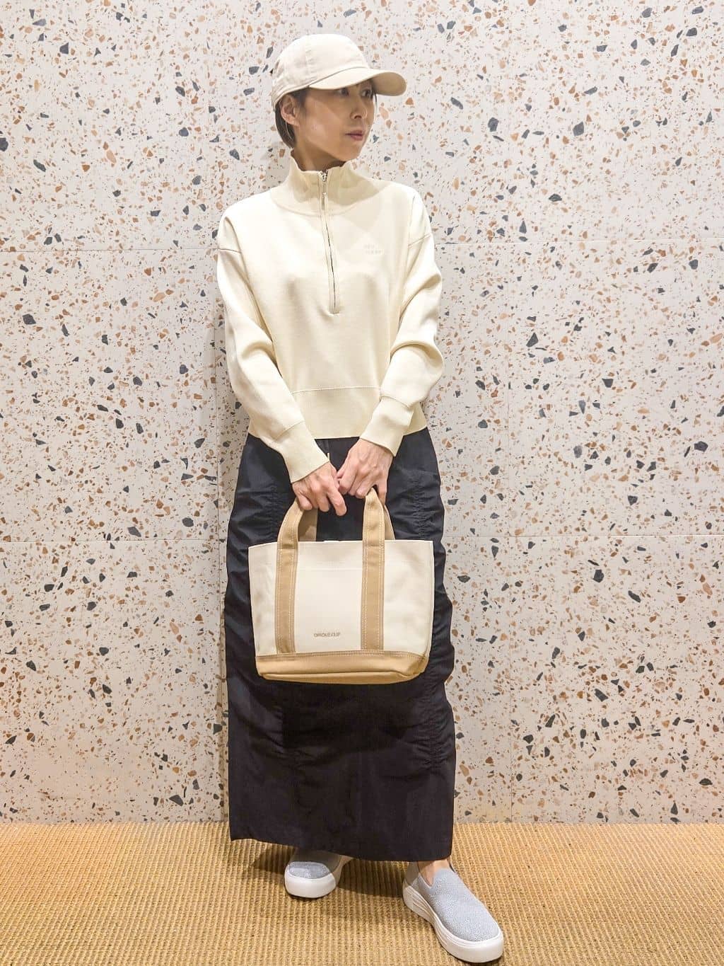 yoshimiさんの「OPAQUE.CLIP｜ハーフZIP刺繍ロゴニット【洗濯機OK】」を使ったコーディネート