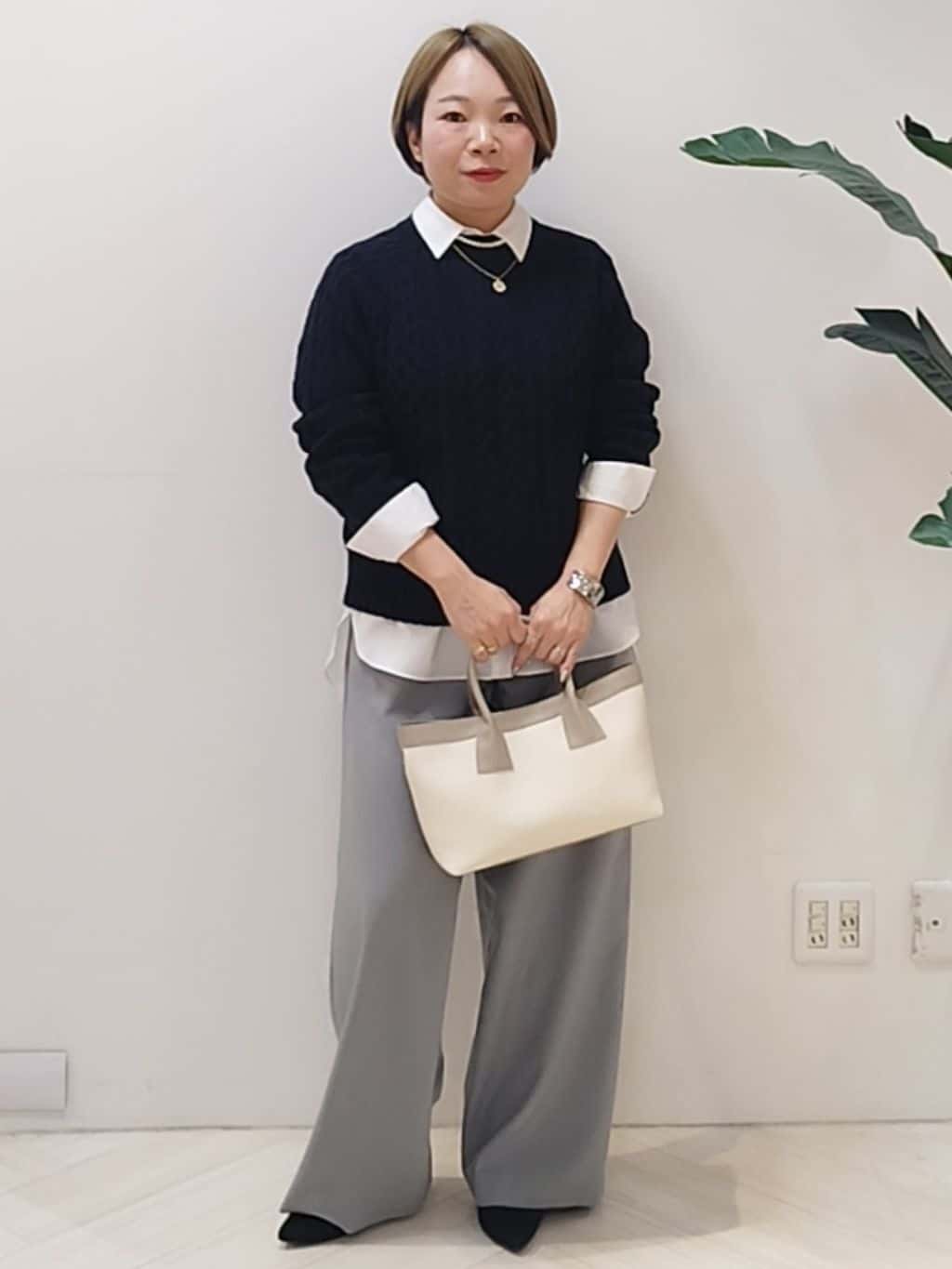 s u g iさんの「UNTITLED｜【洗える】スポンディッシュ ケーブル柄ニット」を使ったコーディネート