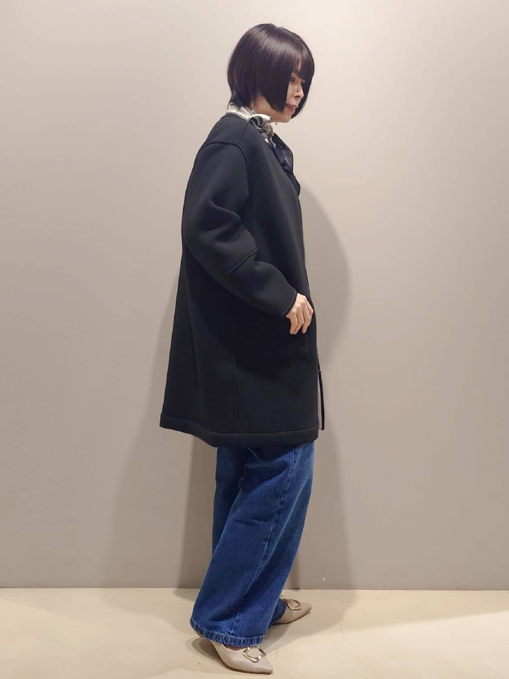 me：)さんの「OPAQUE.CLIP｜リバーシブル配色ノーカラーコート【洗濯機OK】」を使ったコーディネート
