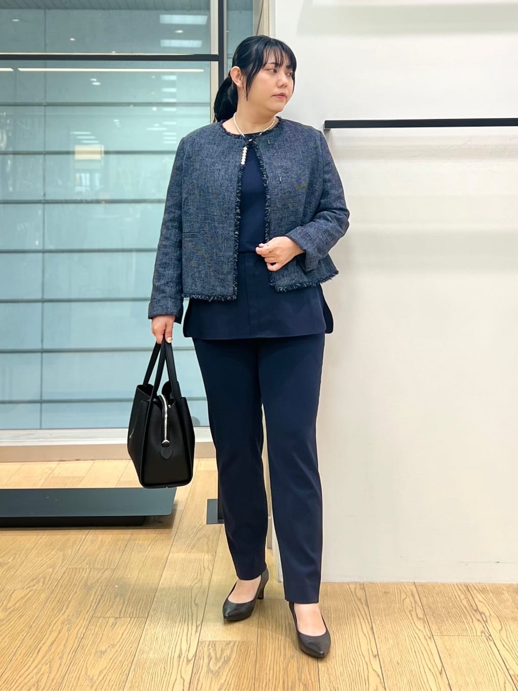 shimaさんの「INDIVI｜【軽量／SETUP可能】ストレッチツイードジャケット」を使ったコーディネート