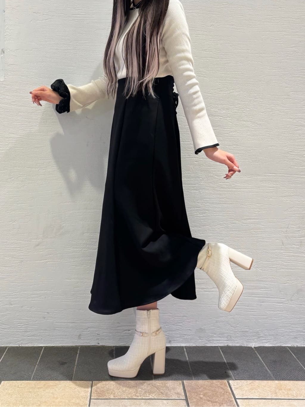 SACHAさんの「ESPERANZA｜【EC先行販売】スクエアツイードショートブーツ」を使ったコーディネート