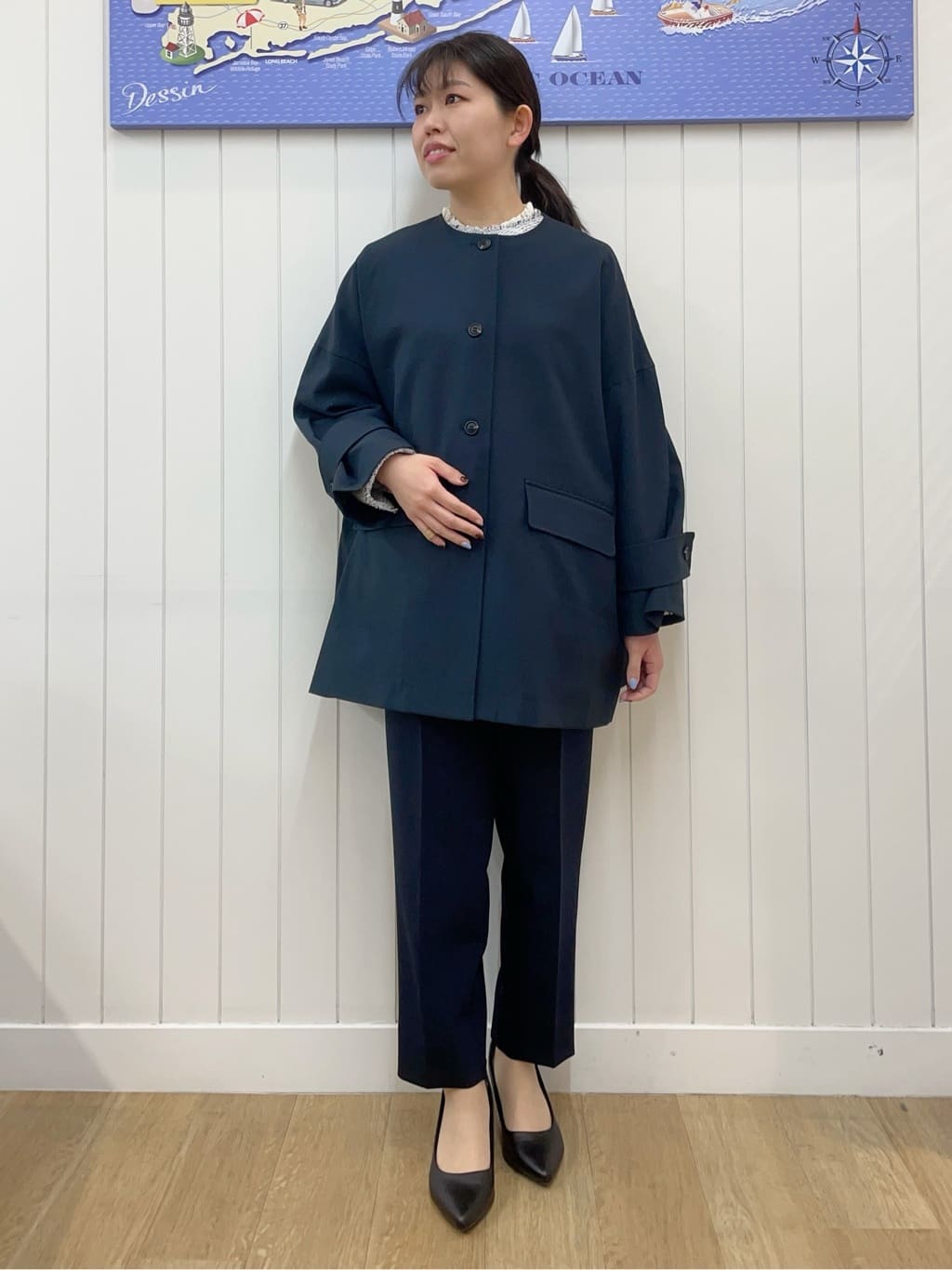 Mayaさんの「Dessin｜【花粉ガード/撥水加工/洗える】クルーネックスプリングコート」を使ったコーディネート