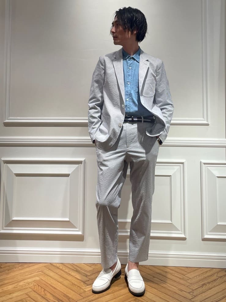 橋本さんの「DRESSTERIOR｜◆【吸湿速乾/セットアップ可/ウォッシャブル】COOLMAX シアサッカー サマージャケット」を使ったコーディネート