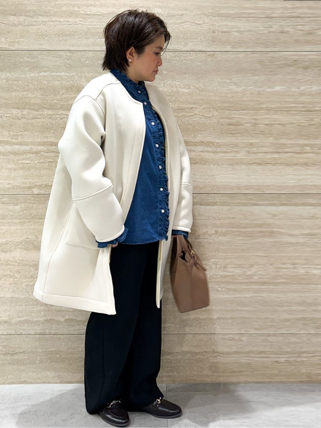 NAMIさんの「OPAQUE.CLIP｜リバーシブル配色ノーカラーコート【洗濯機OK】」を使ったコーディネート