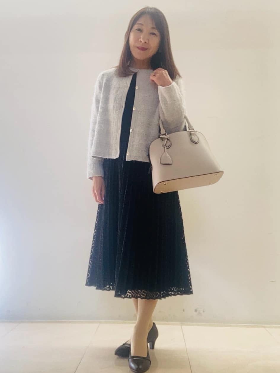 kurodaさんの「Reflect｜【SS-4Lサイズ】シフォン&times;幾何柄レースプリーツワンピース」を使ったコーディネート