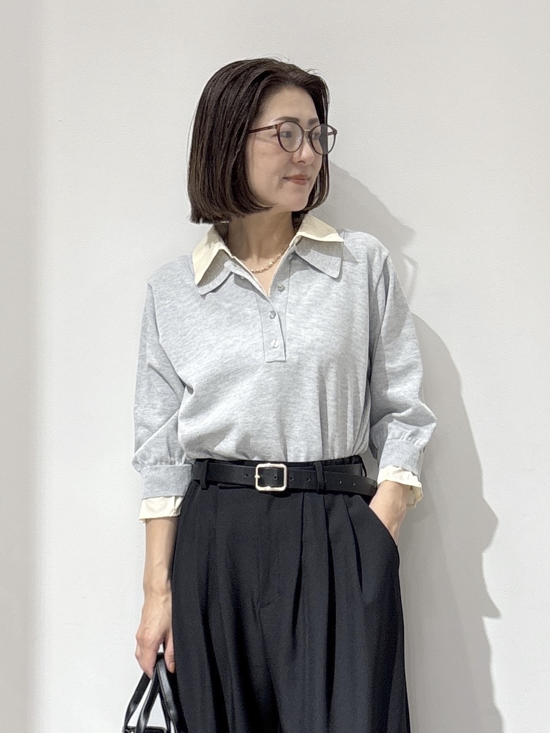 NAKAさんの「OPAQUE.CLIP｜シャツレイヤード風ポロニット【洗濯機OK】」を使ったコーディネート