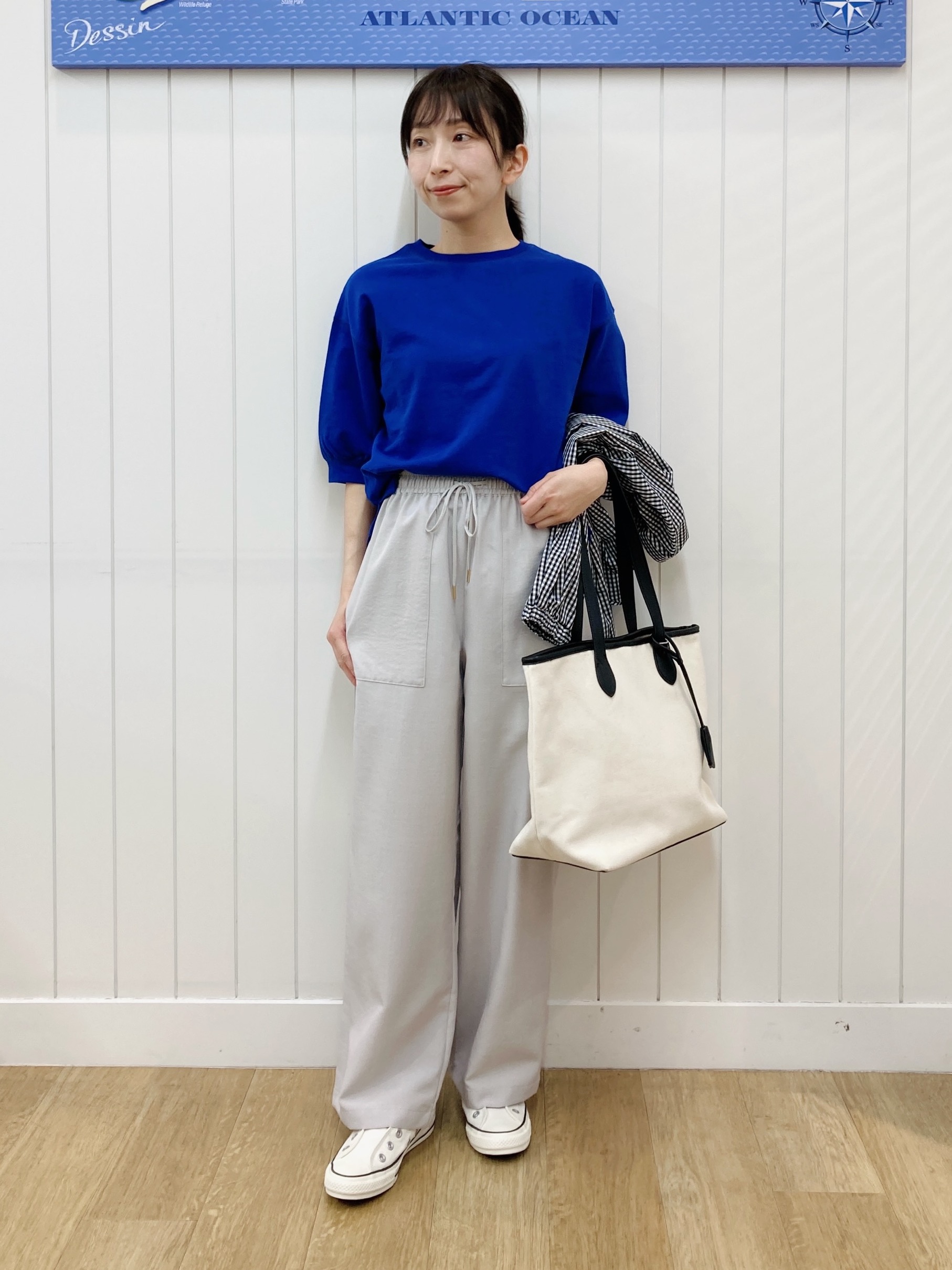 yoshiさんの「Dessin｜【360度可愛い】バックヘンリーカットソー5分袖」を使ったコーディネート