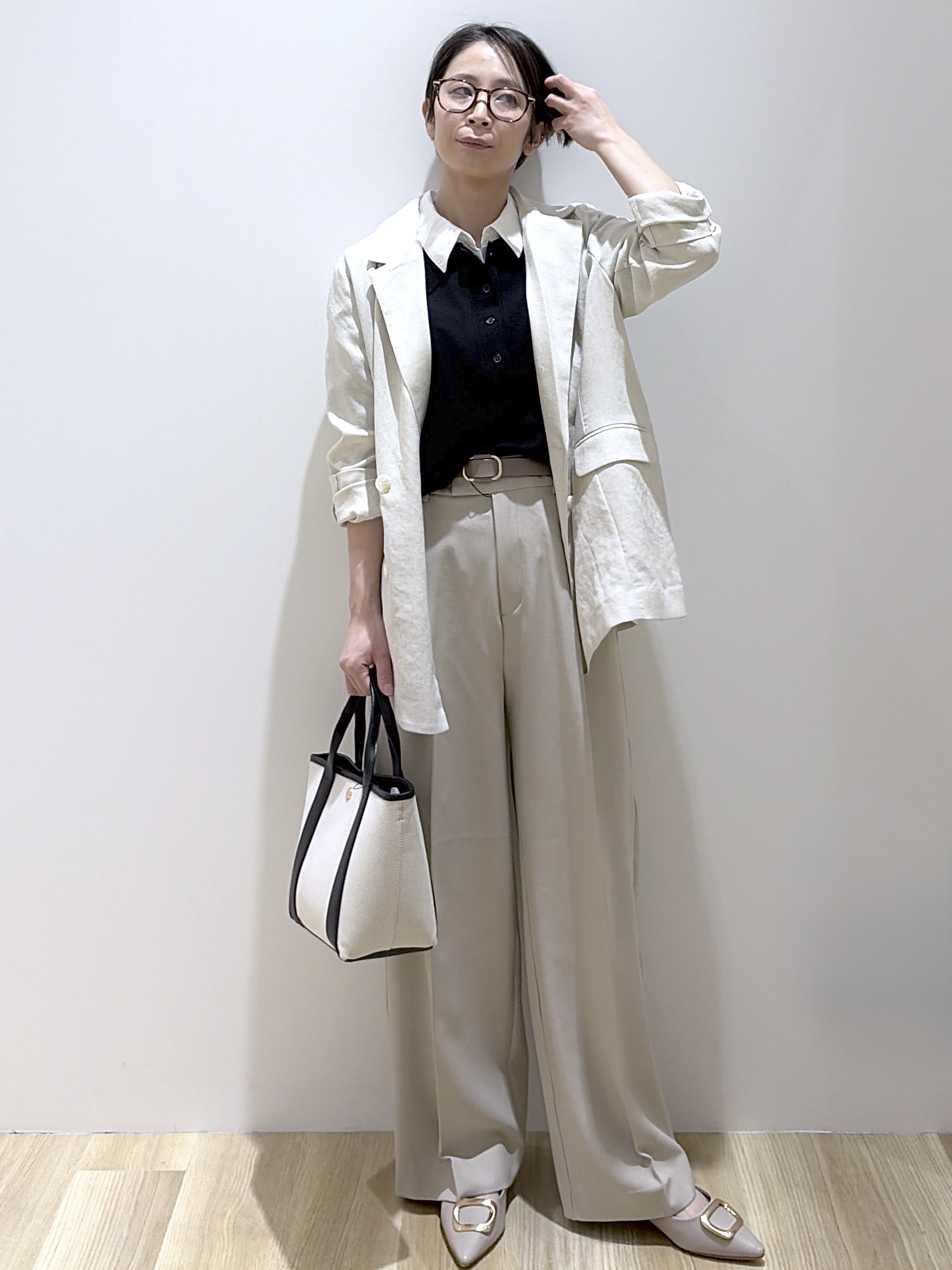 えりさんの「OPAQUE.CLIP｜【UV／接触冷感】ダブルブレストジャケット《防シワ加工／洗える》」を使ったコーディネート