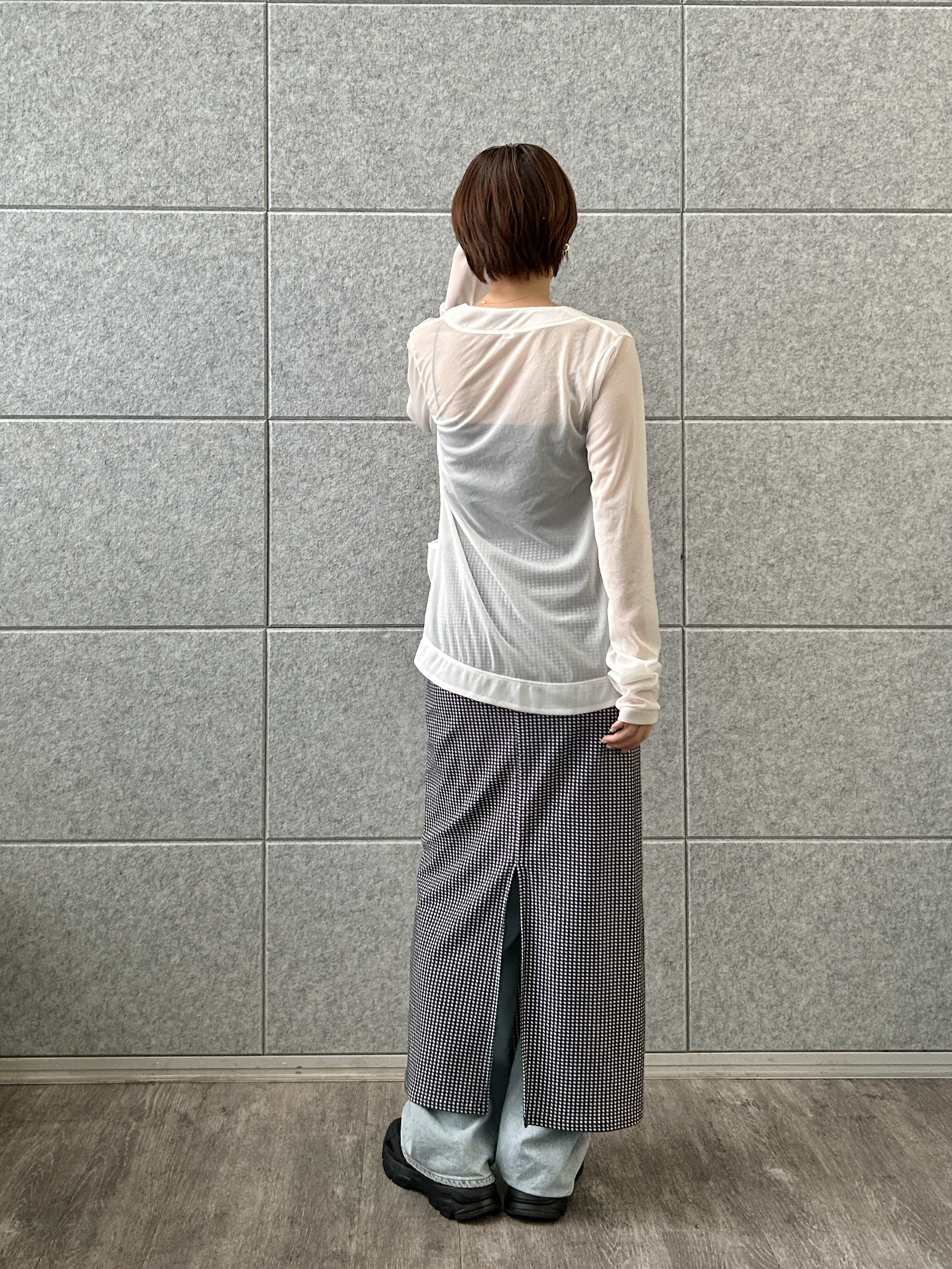 harunaさんの「CODE A｜sheer jersey cardigan」を使ったコーディネート