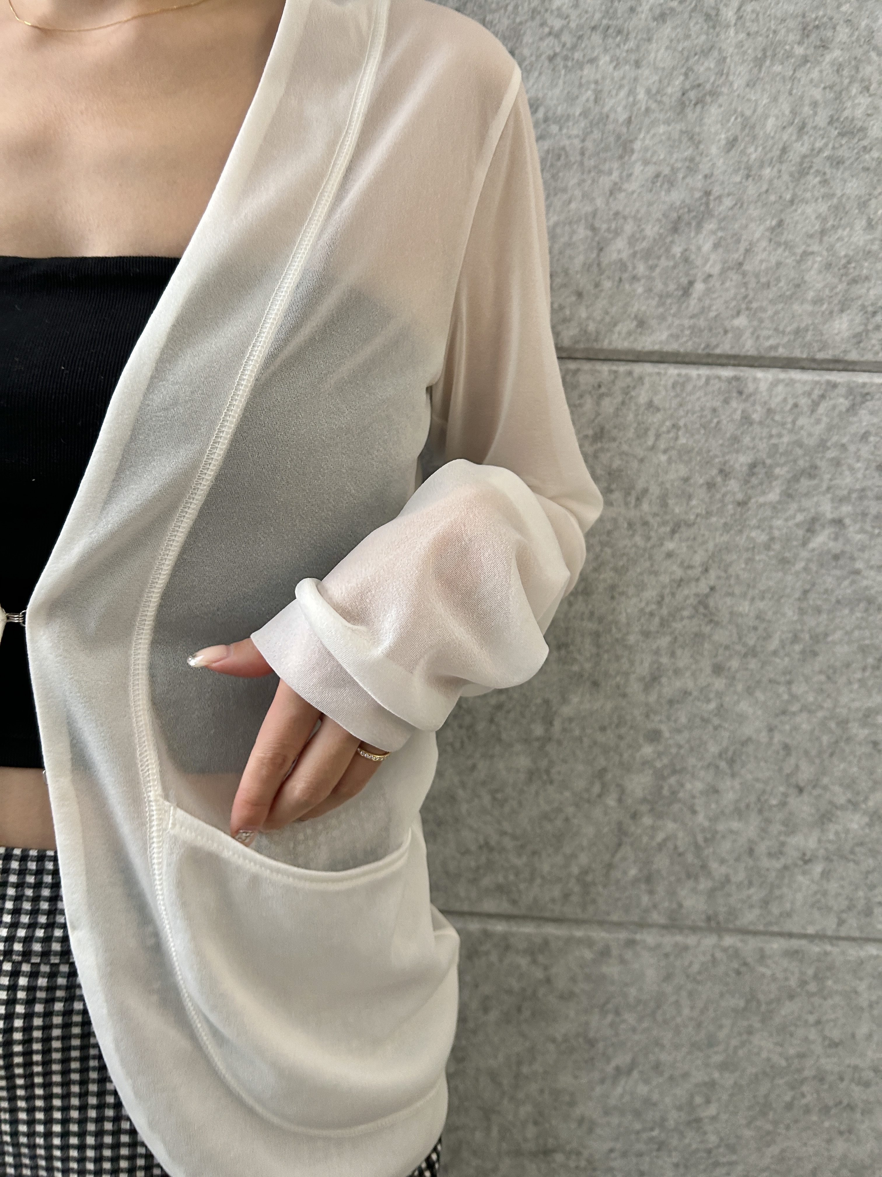 harunaさんの「CODE A｜sheer jersey cardigan」を使ったコーディネート