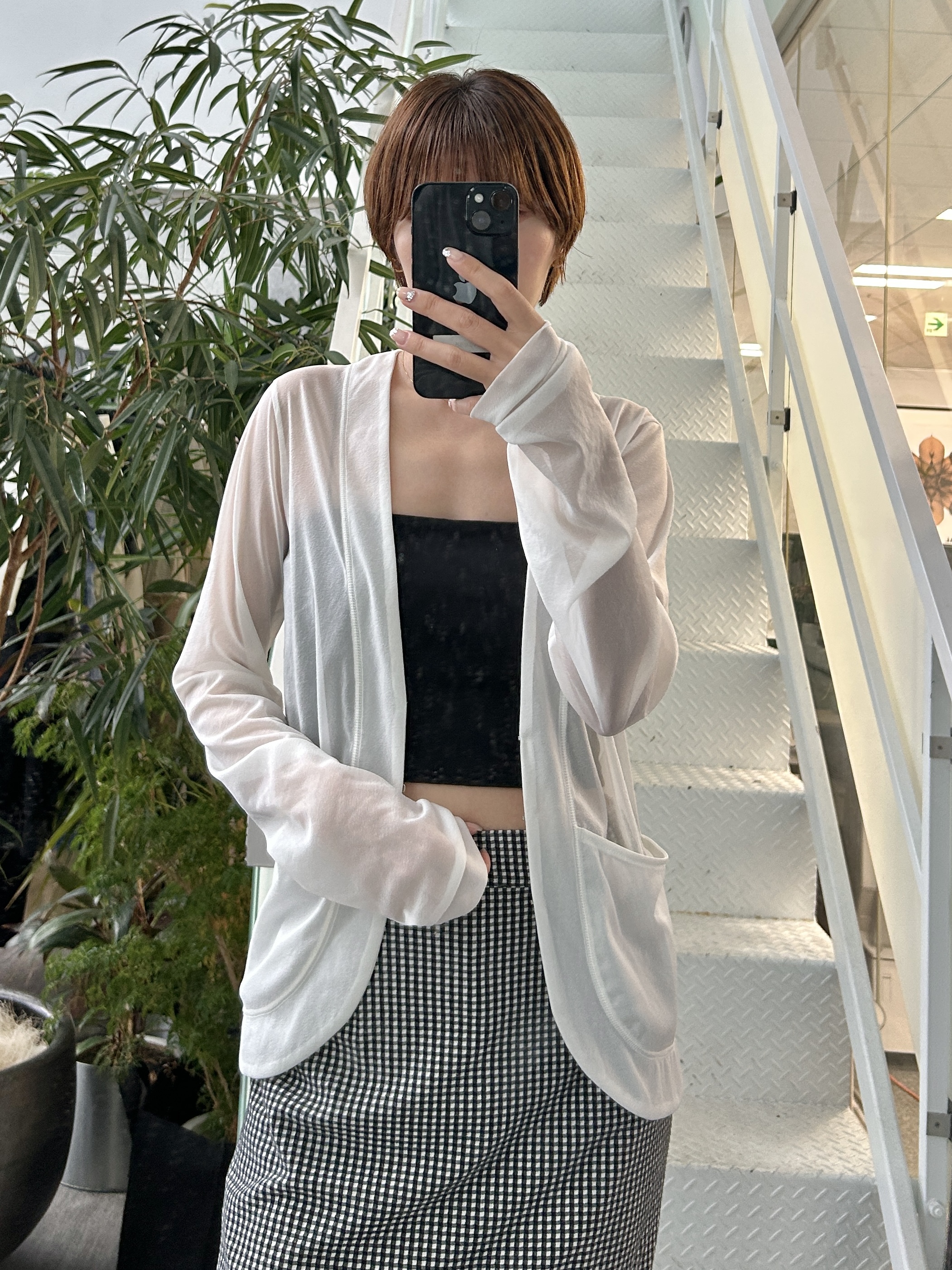 harunaさんの「CODE A｜sheer jersey cardigan」を使ったコーディネート