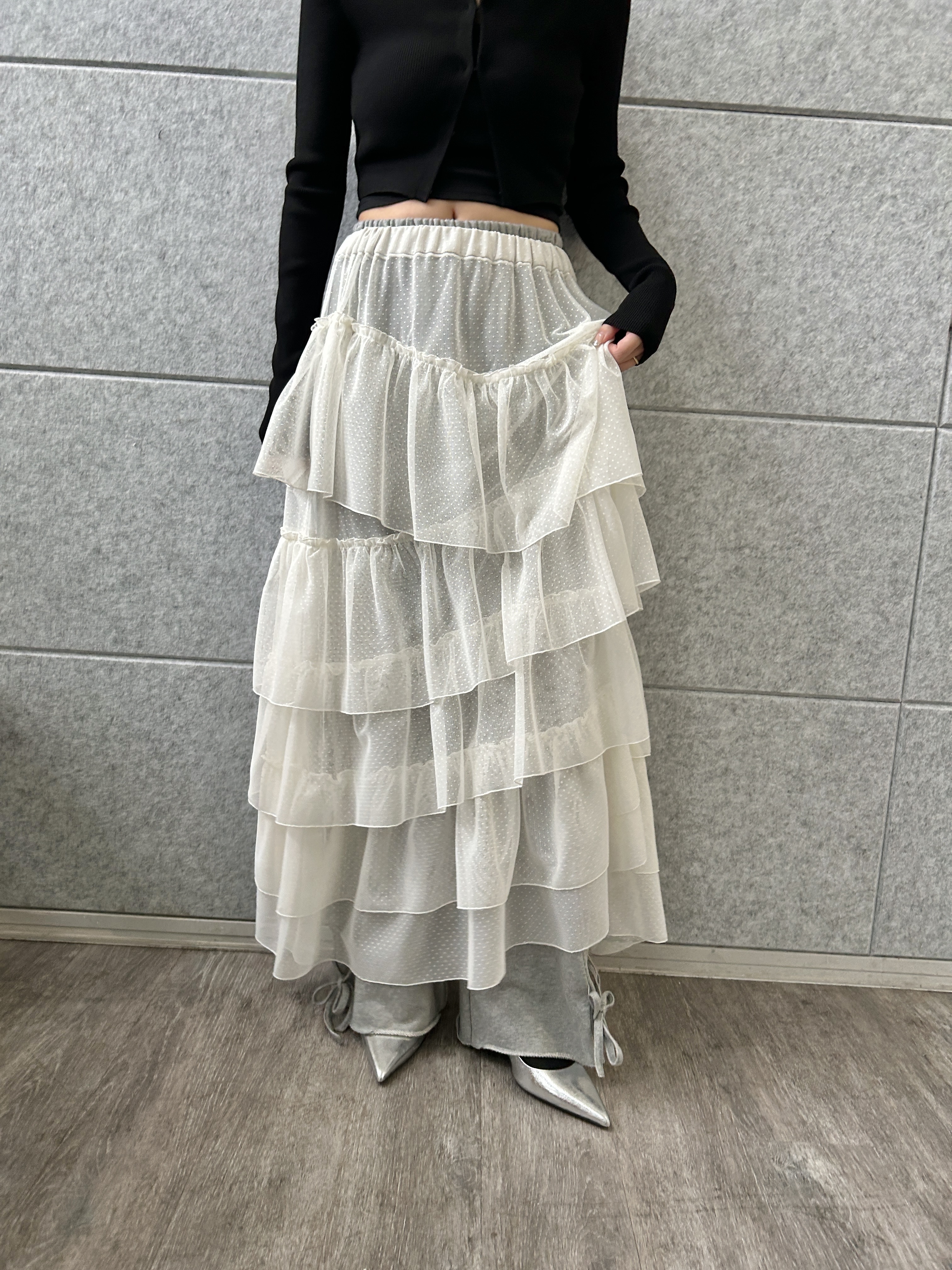 harunaさんの「CODE A｜M dramatic dot tulle skirt」を使ったコーディネート