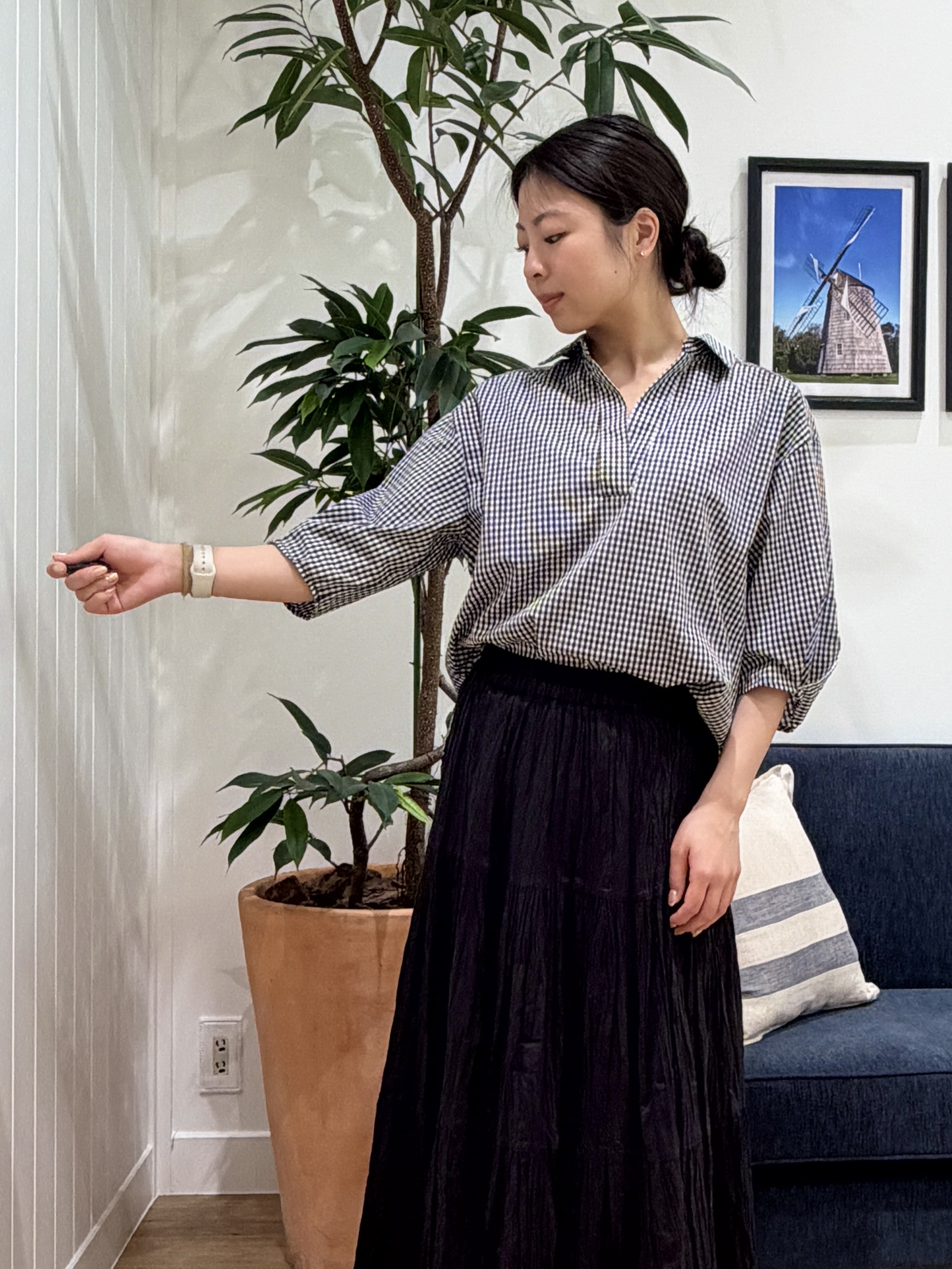 reinaさんの「Dessin｜【洗える】スキッパーシャツブラウス」を使ったコーディネート