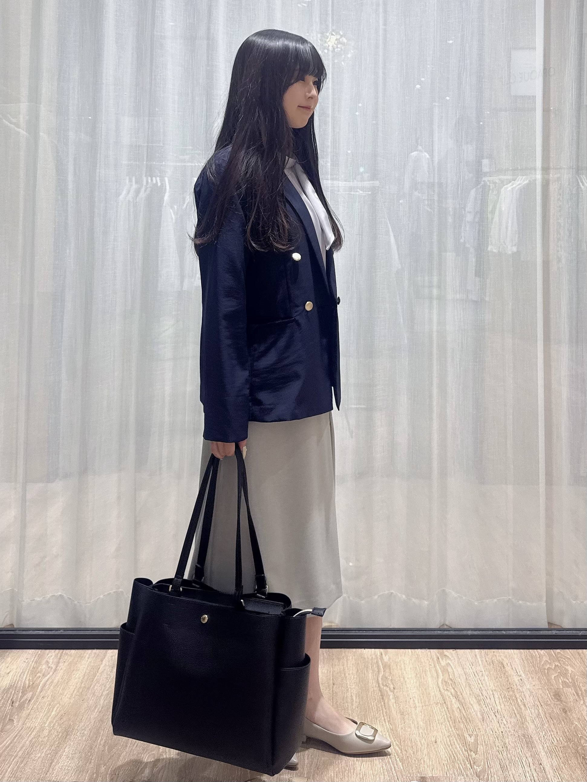 ぞうげさんの「OPAQUE.CLIP｜《再入荷》ダブルブレストテーラードジャケット【接触冷感／吸水速乾／イージーアイロン／防シワ／洗濯機O」を使ったコーディネート