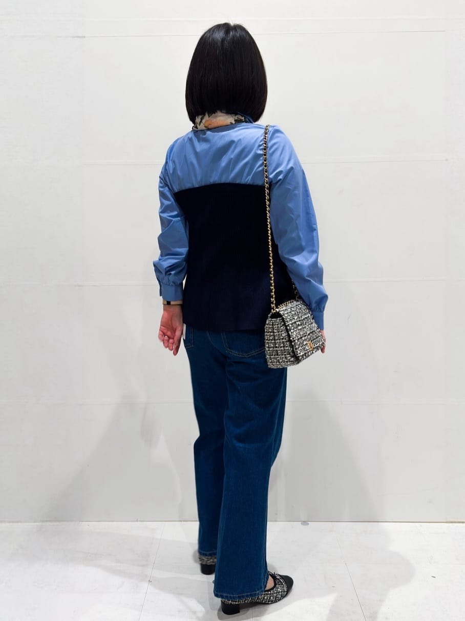 Minさんの「OPAQUE.CLIP｜シャツドッキングペプラムニット【洗濯機OK】」を使ったコーディネート