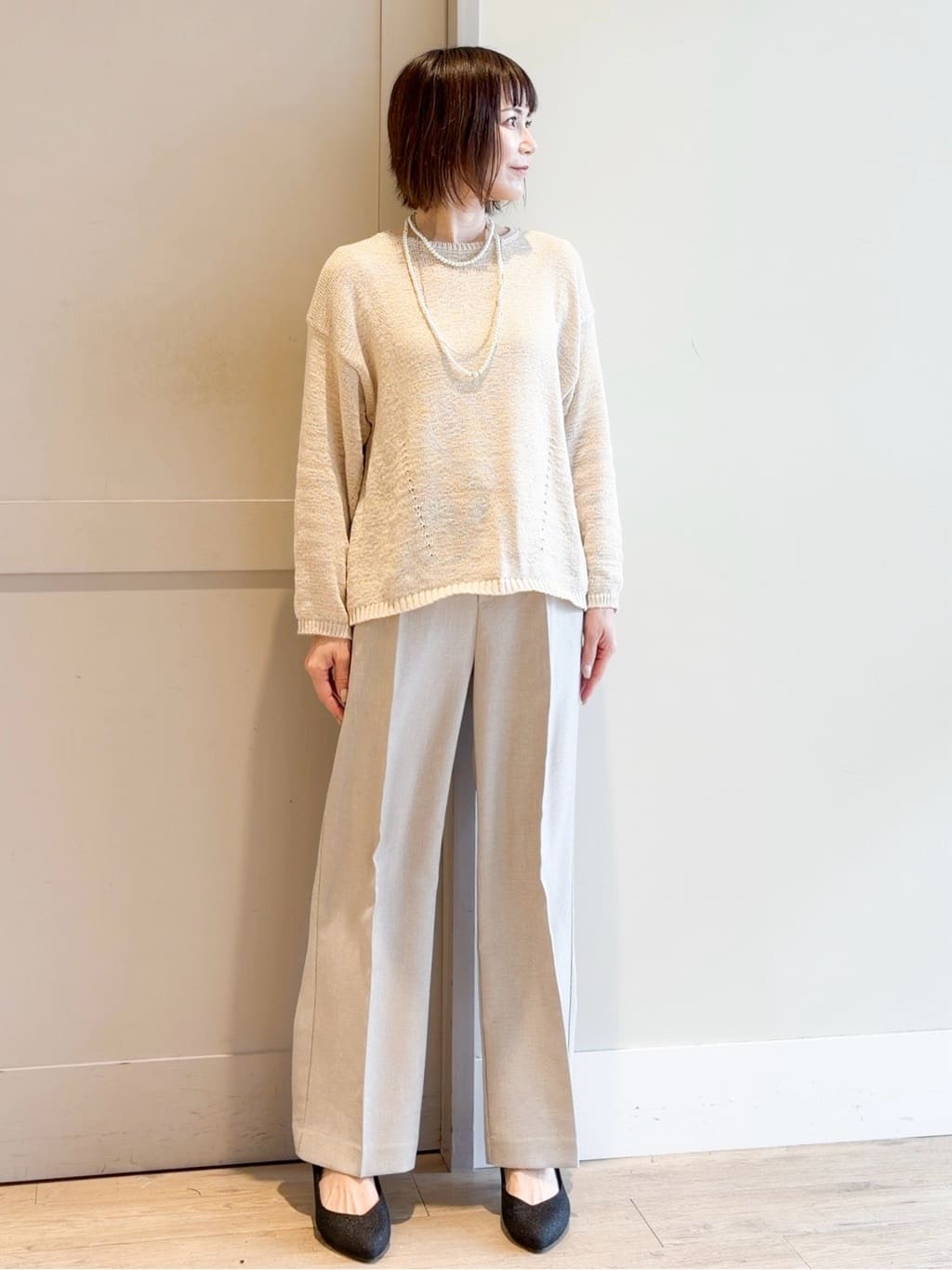 yamakoさんの「grove｜高評価！【カセット服】リネンライクソフトフレアパンツ」を使ったコーディネート