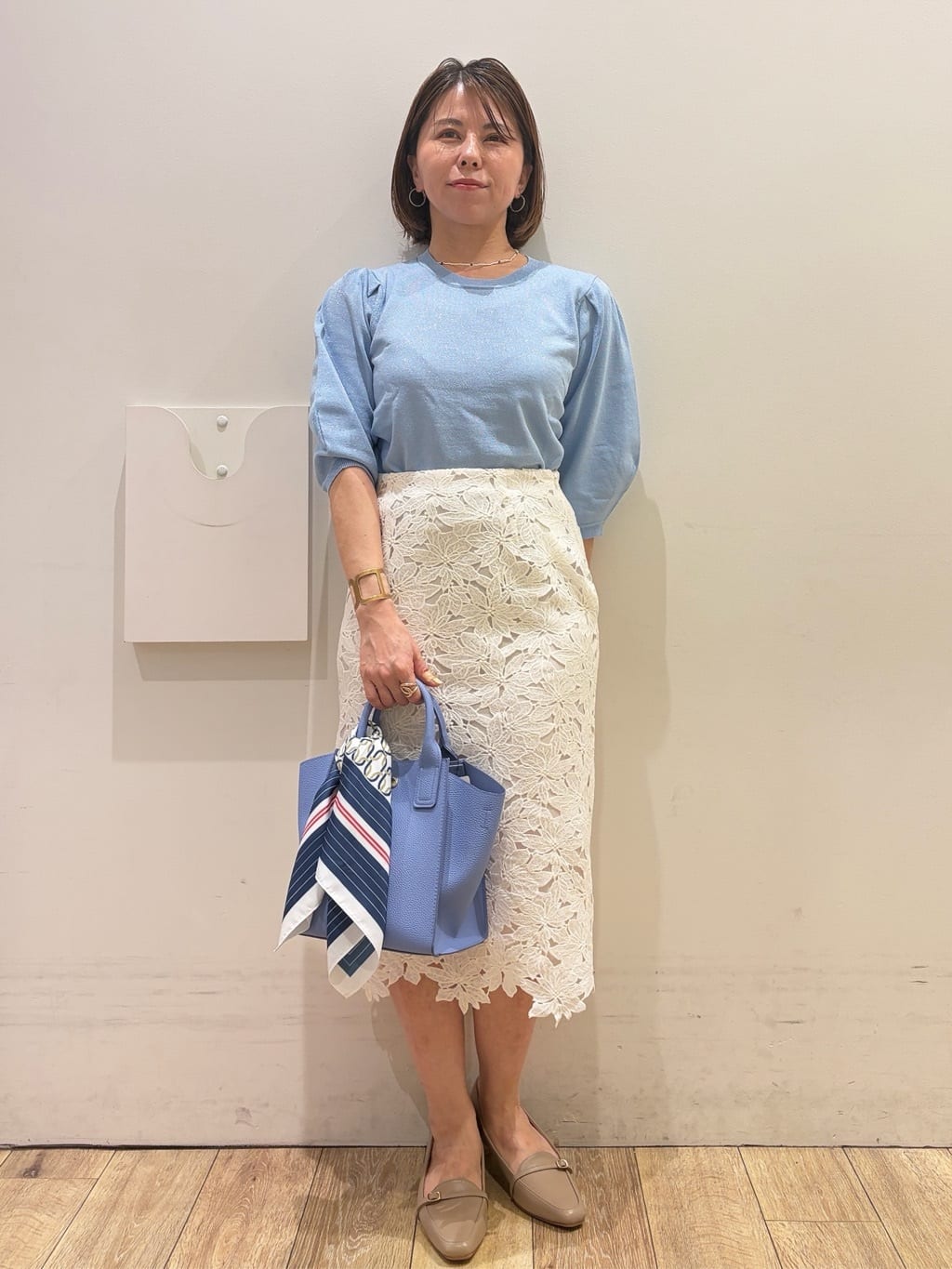 YUKOさんの「index｜【UVケア】6分袖タックスリーブニット《洗濯機OK／XS～LL／9col》」を使ったコーディネート