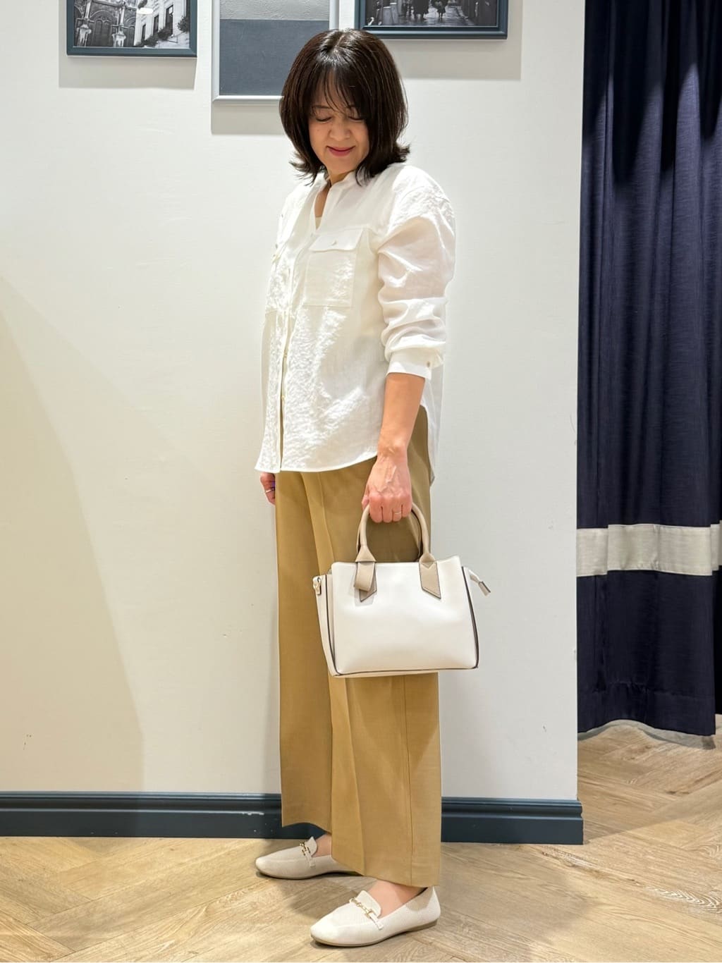 Lilyさんの「grove｜【洗える/お仕事にも】ウエストすっきりベルト付ワイドパンツ」を使ったコーディネート