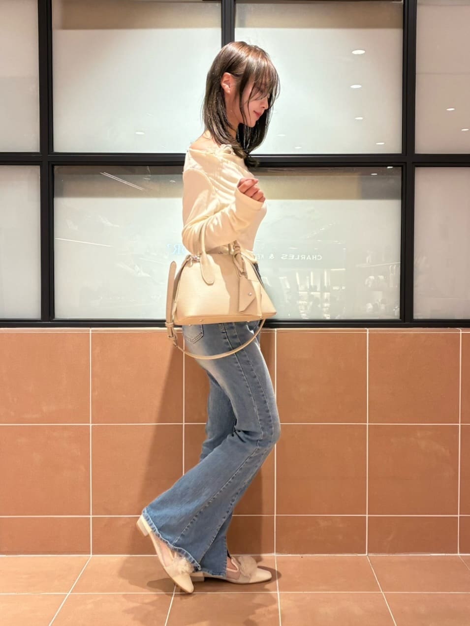 Arisaさんの「ESPERANZA｜2WAYフリルフラットオペラシューズ」を使ったコーディネート