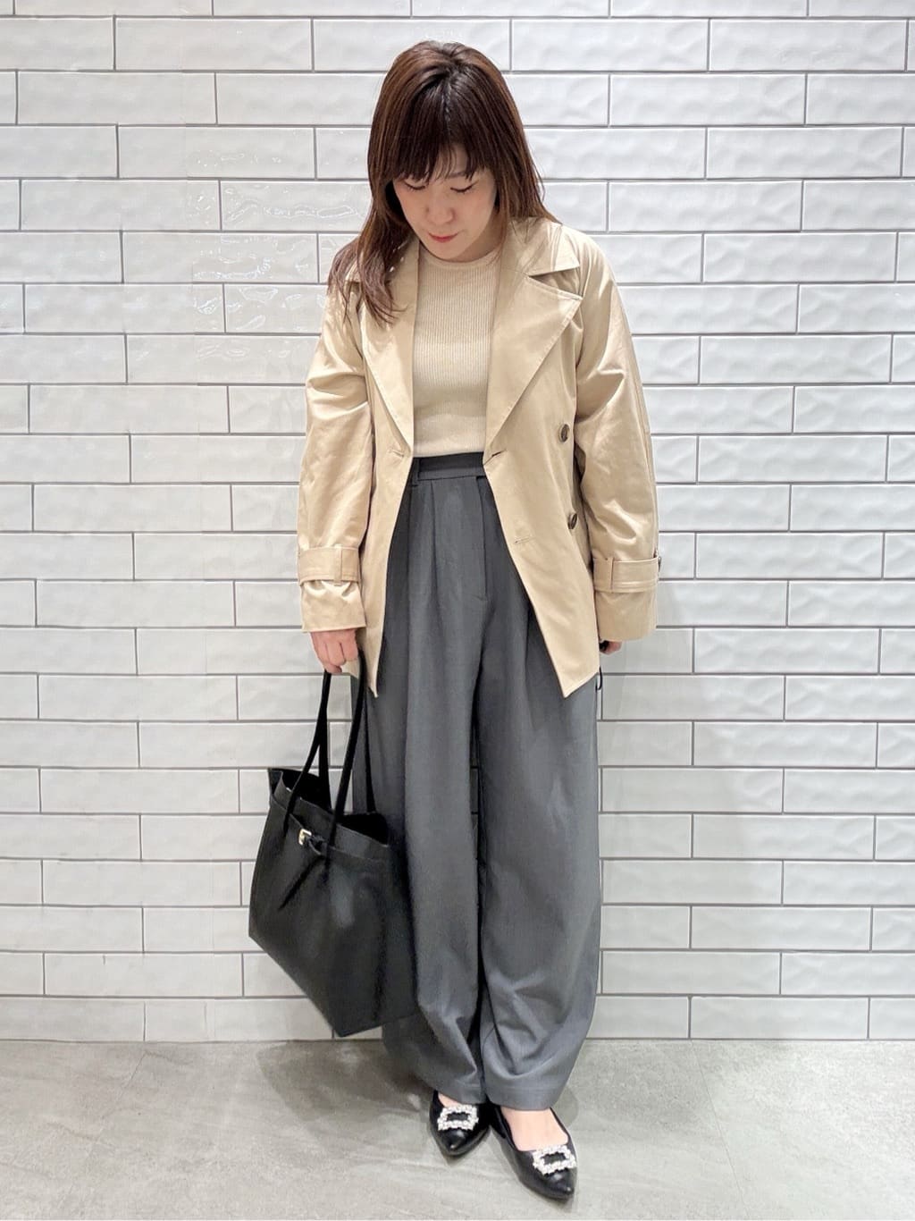 maichiさんの「OPAQUE.CLIP｜美脚ストレッチ イージータックワイドパンツ【洗濯機OK】」を使ったコーディネート