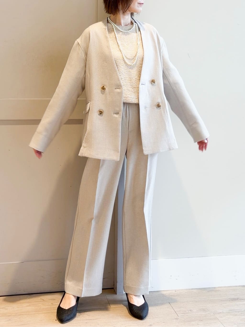yamakoさんの「grove｜高評価！【カセット服】リネンライクソフトフレアパンツ」を使ったコーディネート