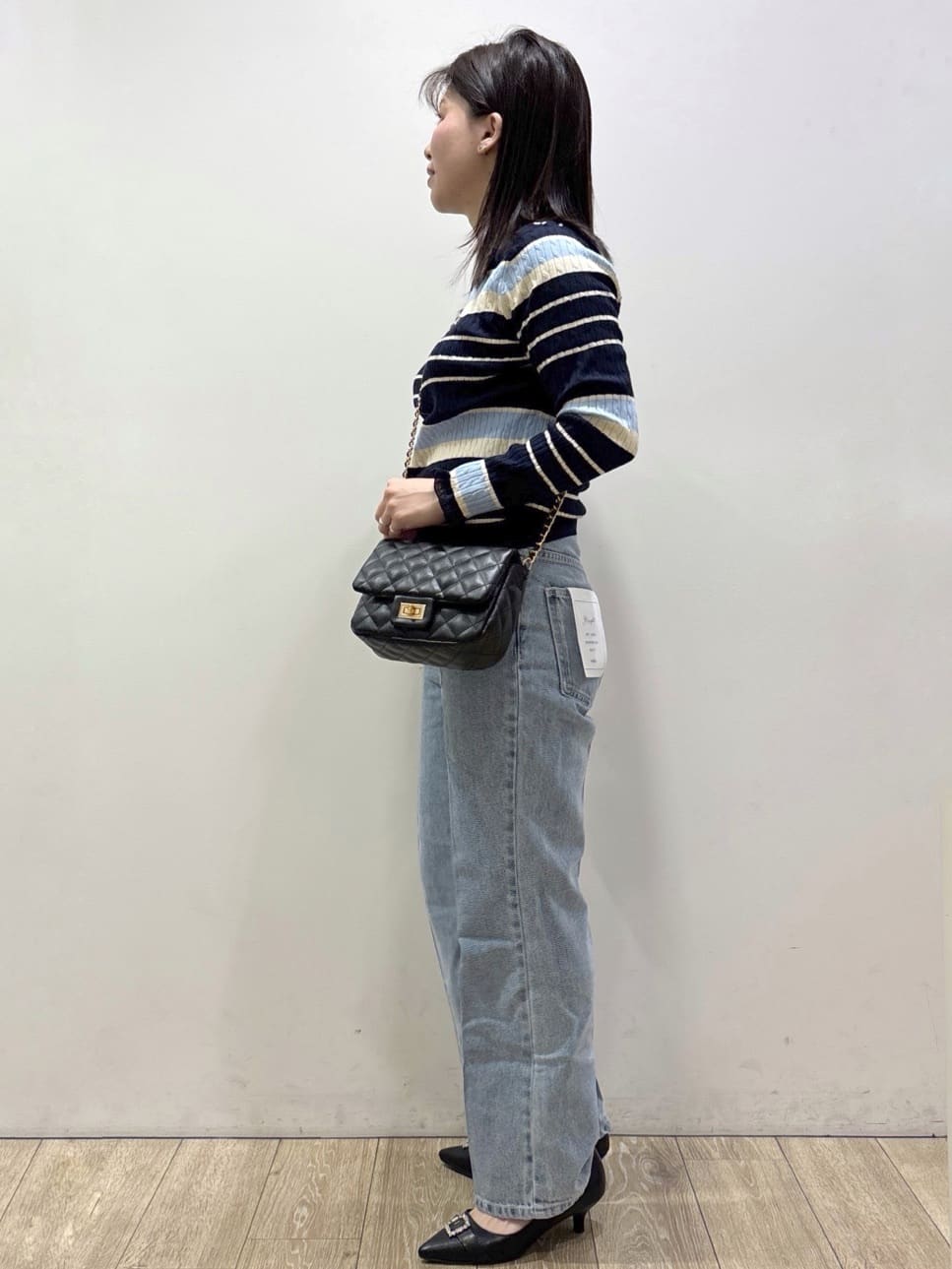 mameさんの「index｜ランダムボーダーケーブルニット【洗濯機OK／抗ピル】」を使ったコーディネート
