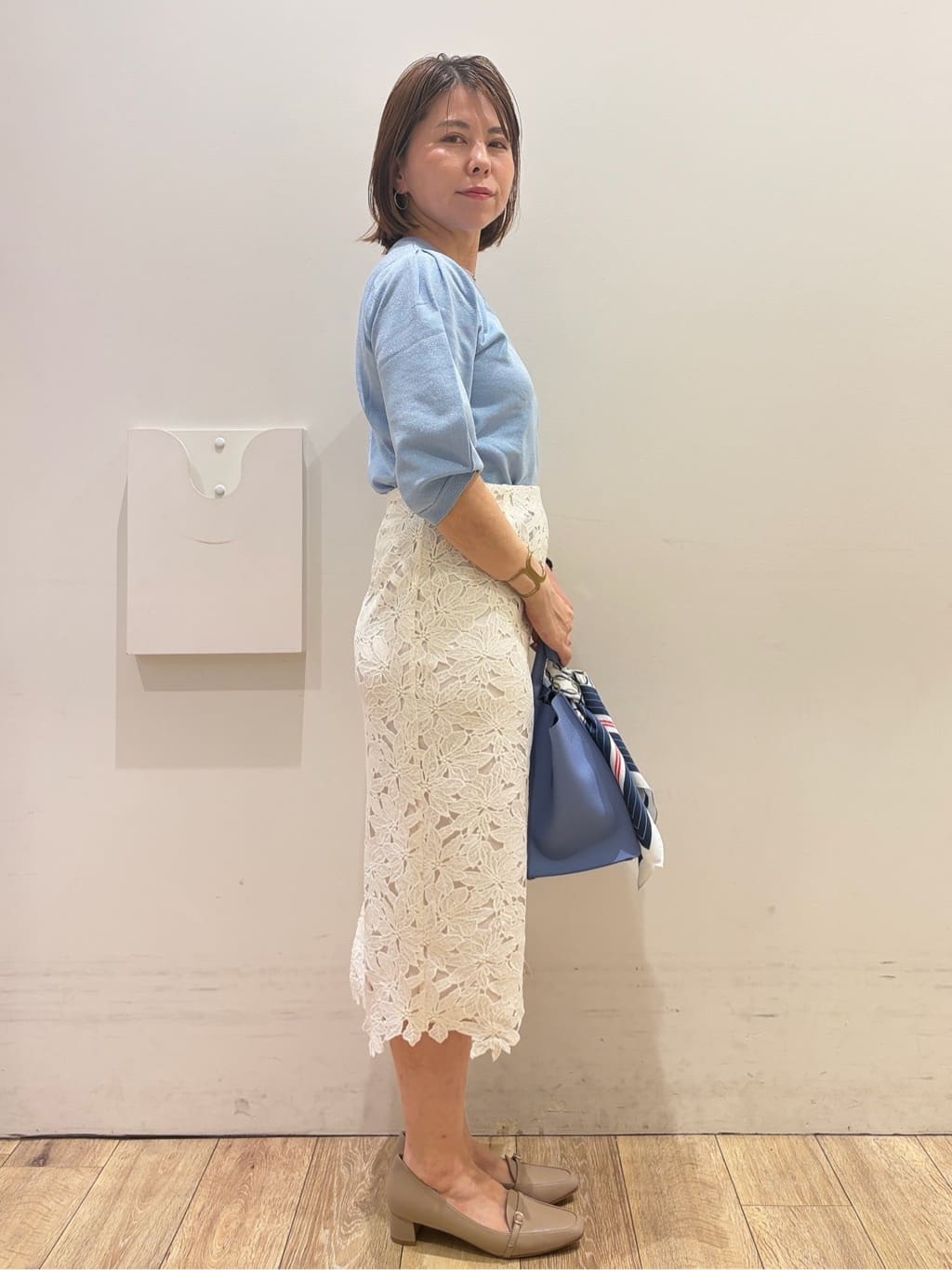 YUKOさんの「index｜【UVケア】6分袖タックスリーブニット《洗濯機OK／XS～LL／9col》」を使ったコーディネート