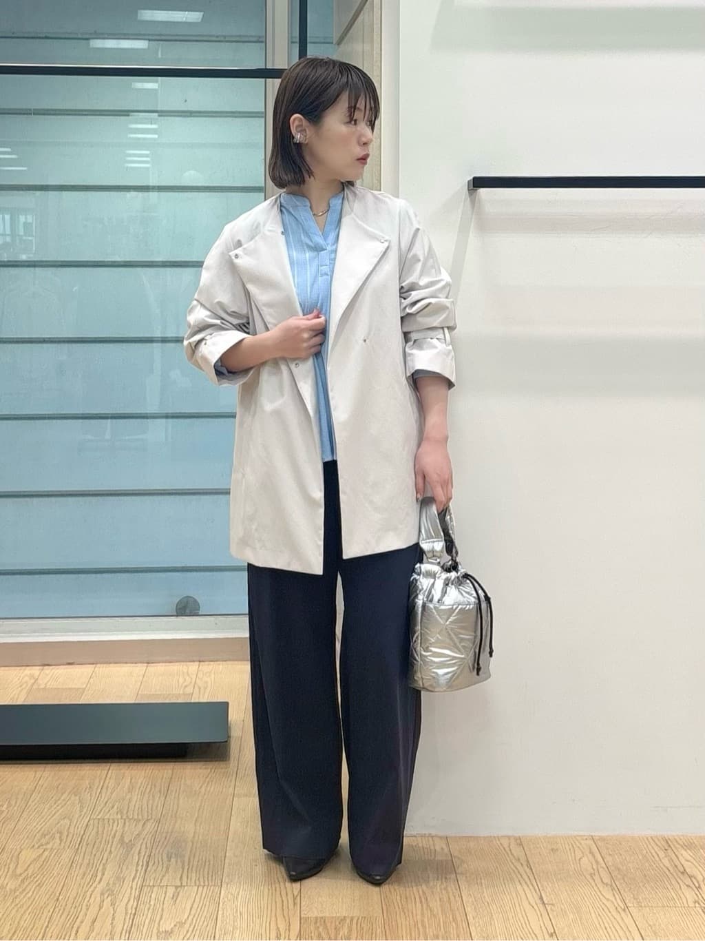 asamiさんの「INDIVI｜【洗える／着心地楽ちん】ブラウス風ストライプカットソートップス」を使ったコーディネート