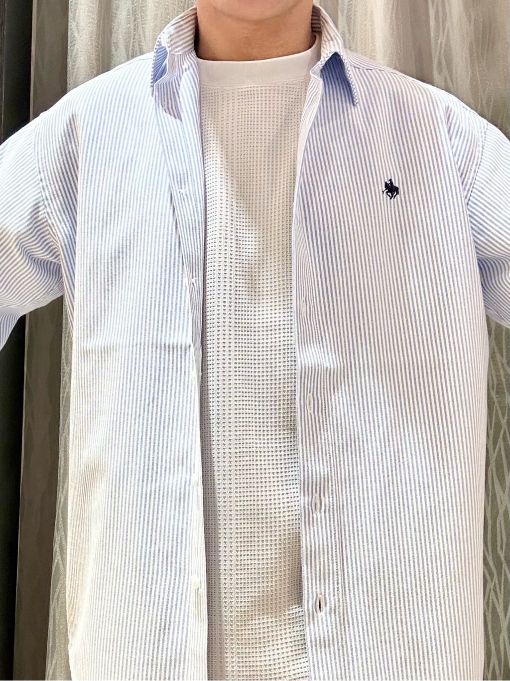 KENJI Iさんの「THE SHOP TK｜【POLO BCS 別注】 アソート長袖シャツ ストライプ／グレー／デニム」を使ったコーディネート