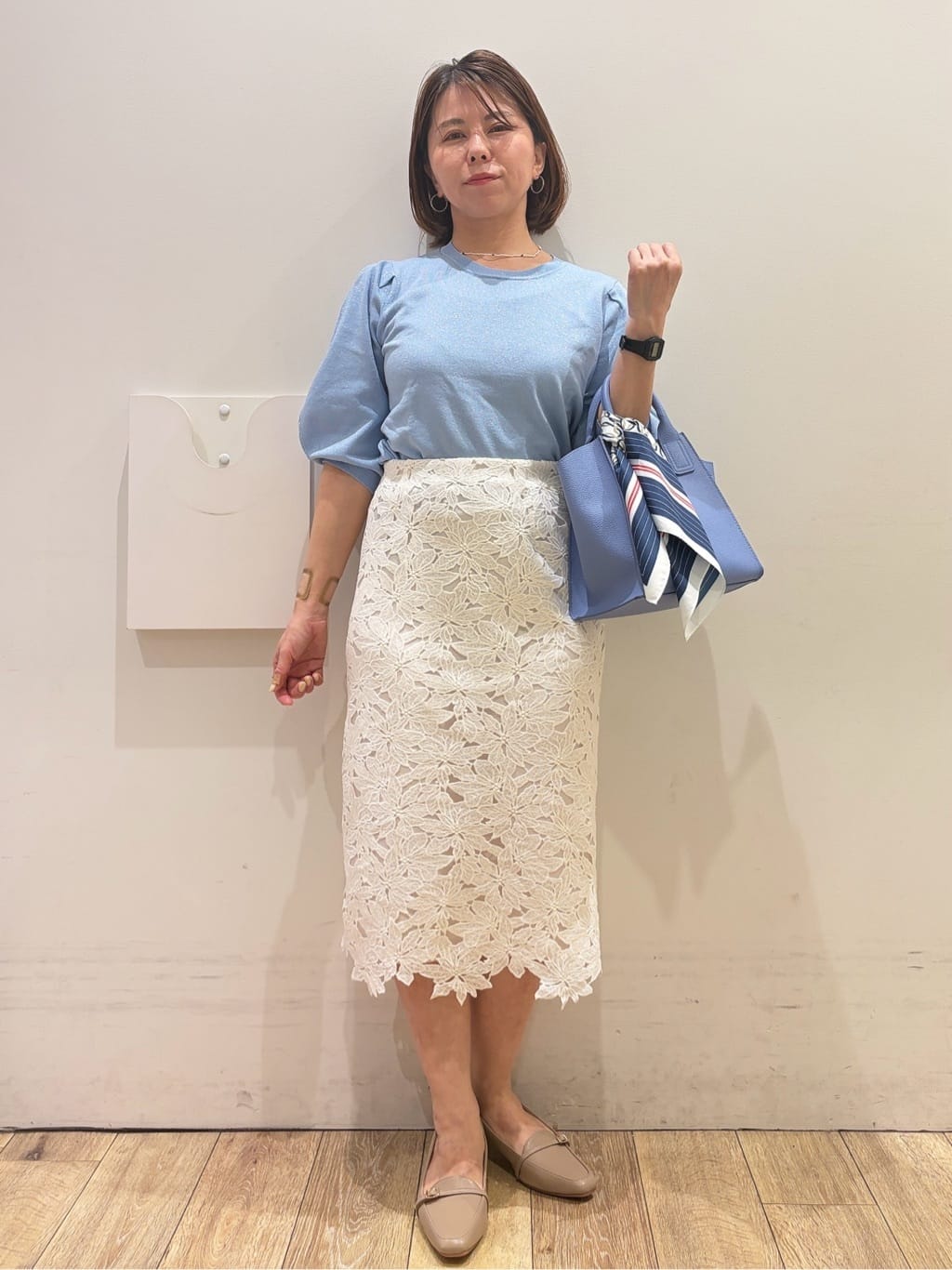 YUKOさんの「index｜【UVケア】6分袖タックスリーブニット《洗濯機OK／XS～LL／9col》」を使ったコーディネート