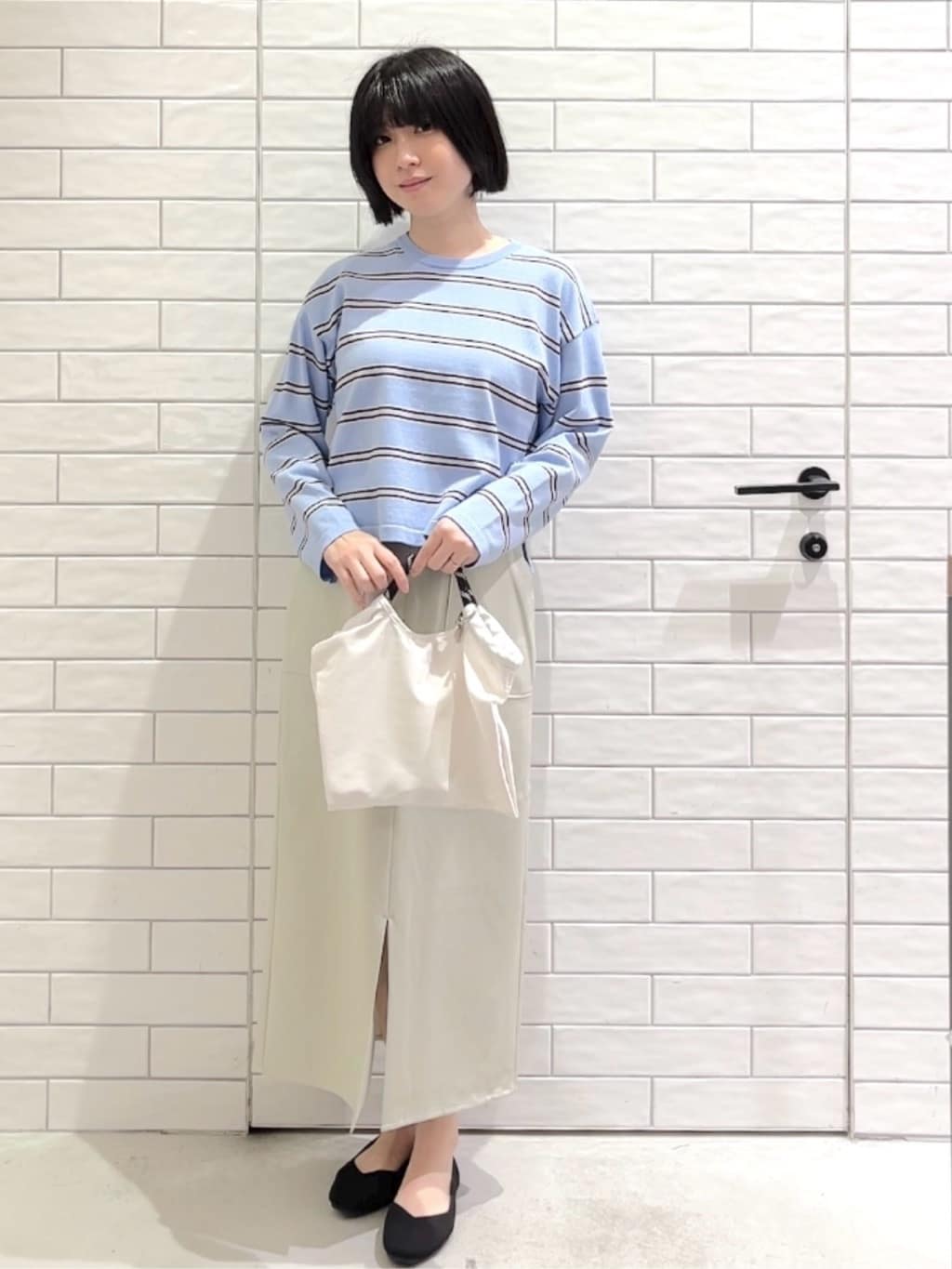 しおりさんの「OPAQUE.CLIP｜マルチボーダーニット【洗濯機OK】」を使ったコーディネート