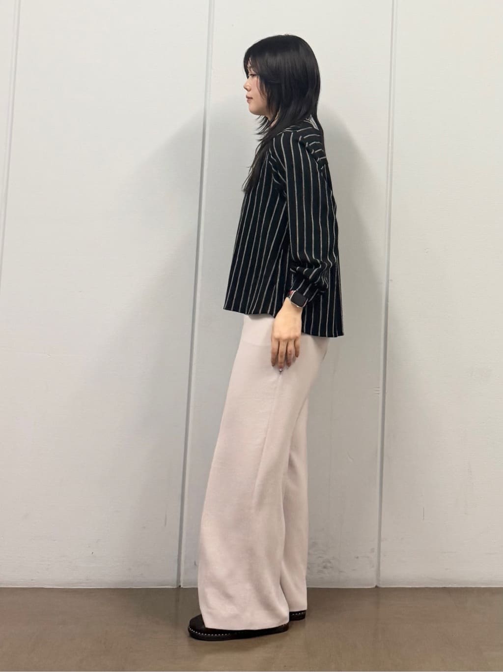 mizukiさんの「INDIVI｜【洗える／着心地楽ちん】ブラウス風ストライプカットソートップス」を使ったコーディネート