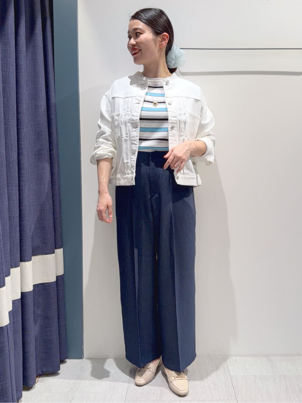 あんりさんの「grove｜【シリーズ累計36万枚/UVカット・ひんやり・洗濯機OK】やわらかドライタッチ 五分袖クルーネックニ」を使ったコーディネート