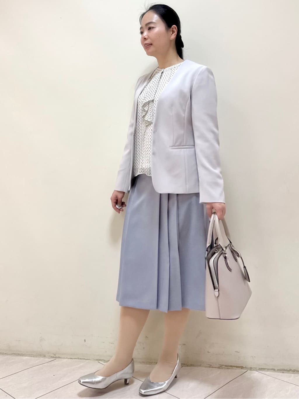 rincoさんの「Reflect｜【SS-4Lサイズ／通勤／セットアップ可】ノーカラージャケット」を使ったコーディネート