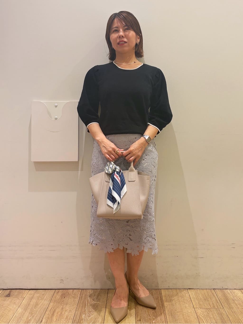 YUKOさんの「index｜【UVケア】6分袖タックスリーブニット《洗濯機OK／XS～LL／9col》」を使ったコーディネート