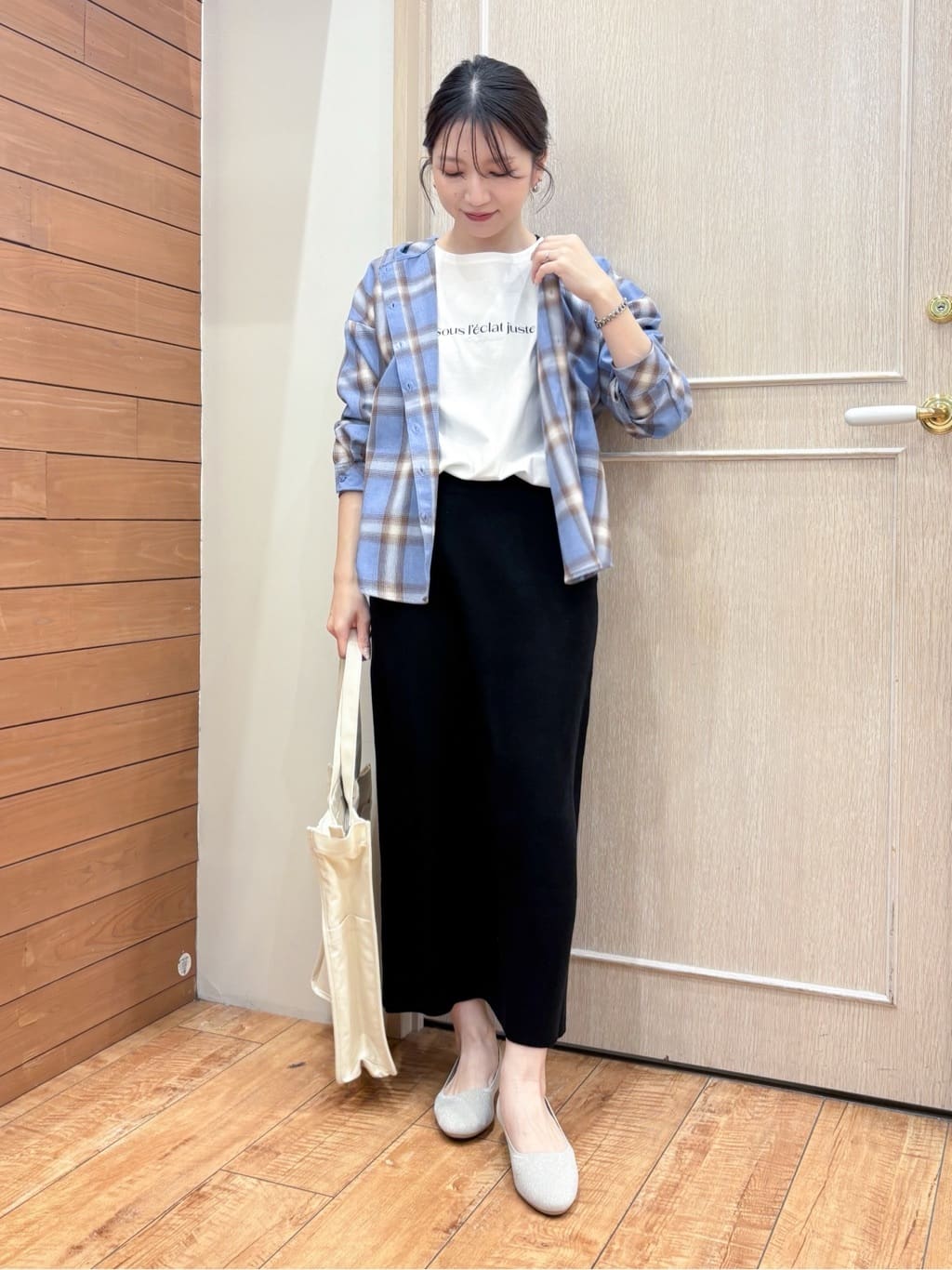 なみさんの「SHOO･LA･RUE｜【洗濯機可】涼しげで軽やかな チェックシャツパーカ」を使ったコーディネート