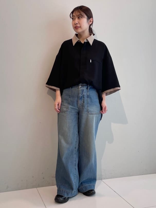 abeさんの「tk.TAKEO KIKUCHI｜【さらりタッチ】クレリックレギュラーシャツ/ドレープ/配色襟/バイカラー/美シルエット/夏服」を使ったコーディネート